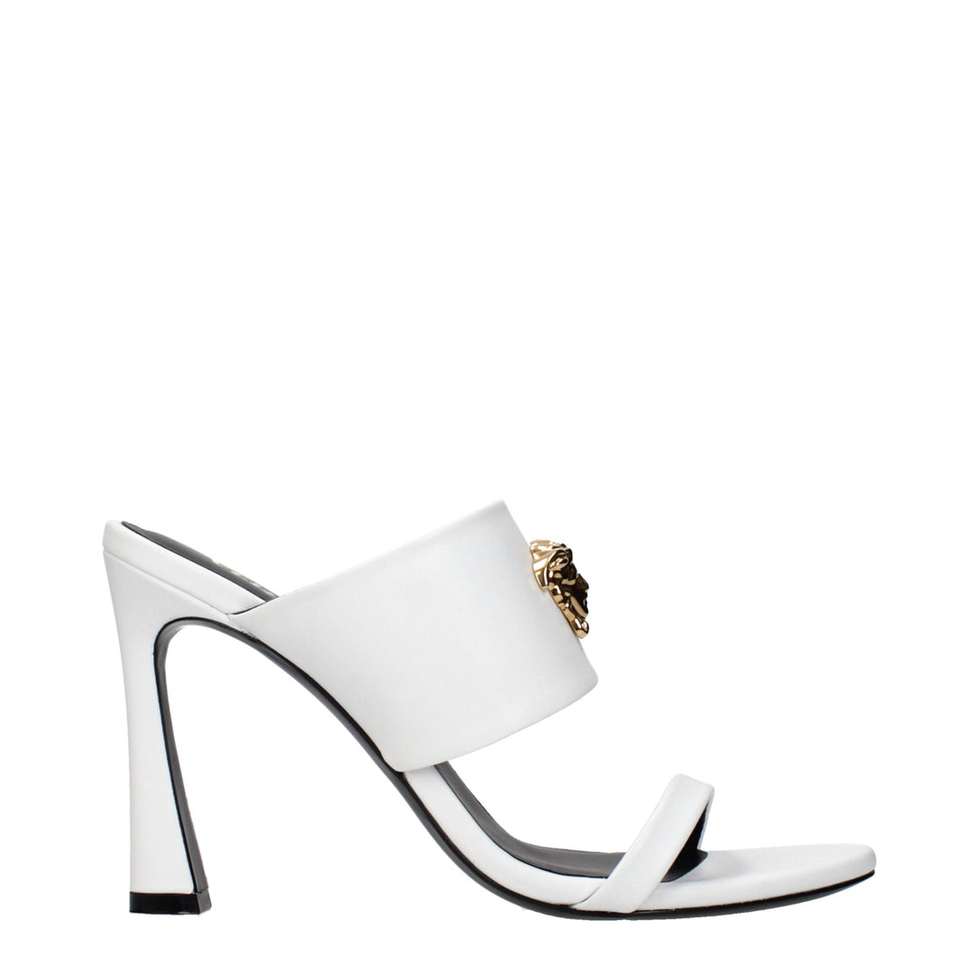 White Leather Stiletto Heel Sandals Versace