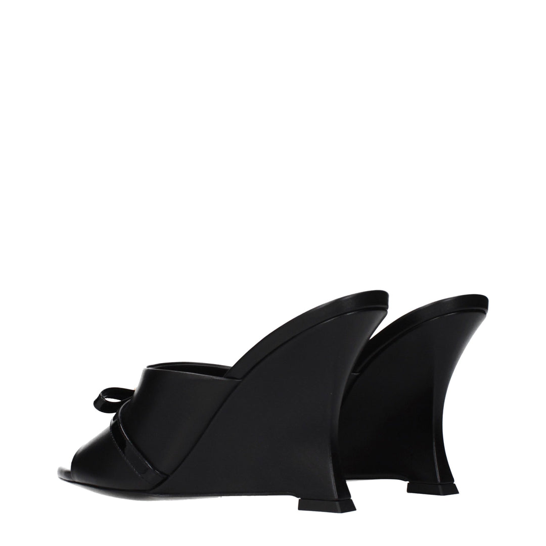 Black Leather Wedge Sandals Versace