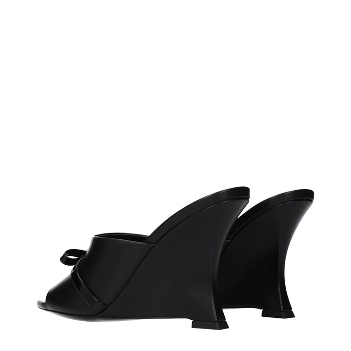 Black Leather Wedge Sandals Versace
