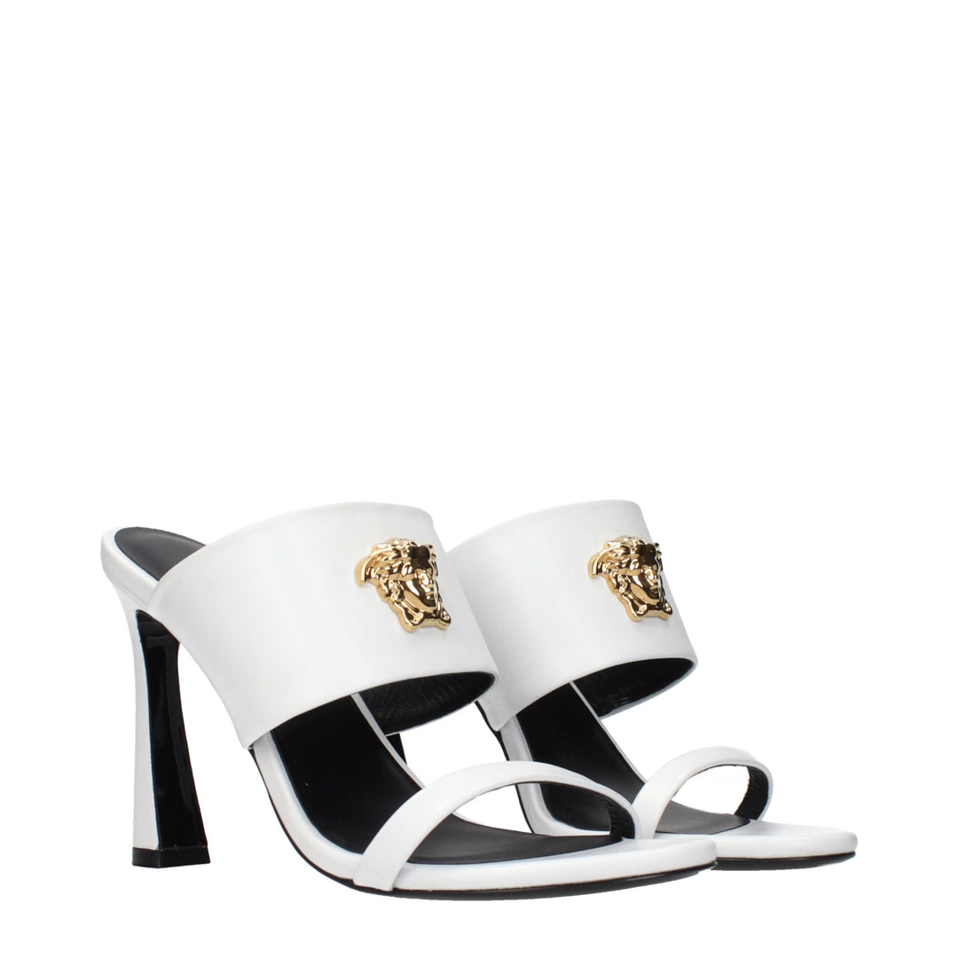 White Leather Stiletto Heel Sandals Versace
