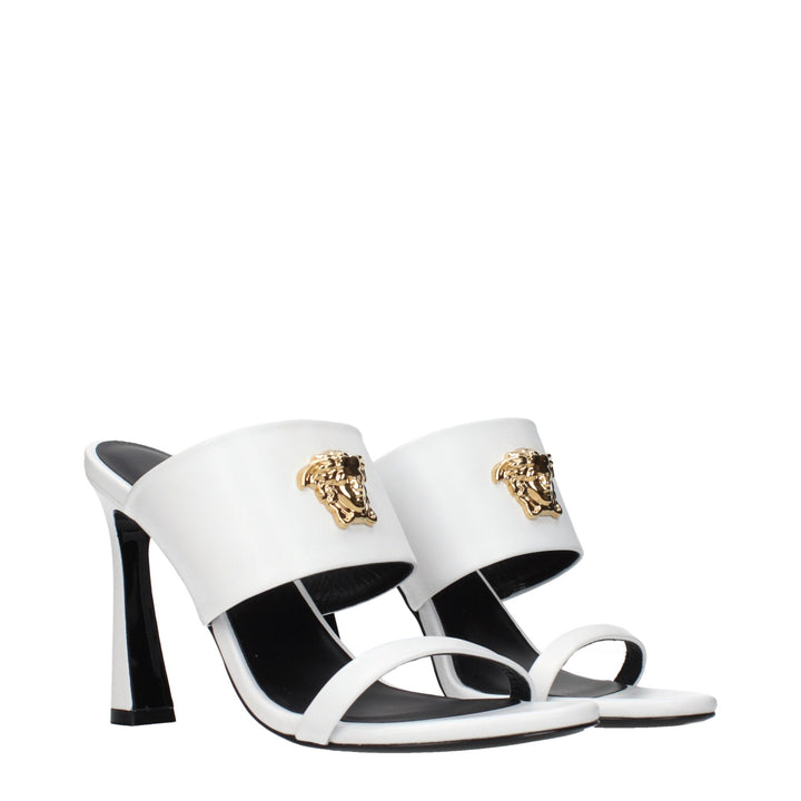 White Leather Stiletto Heel Sandals Versace