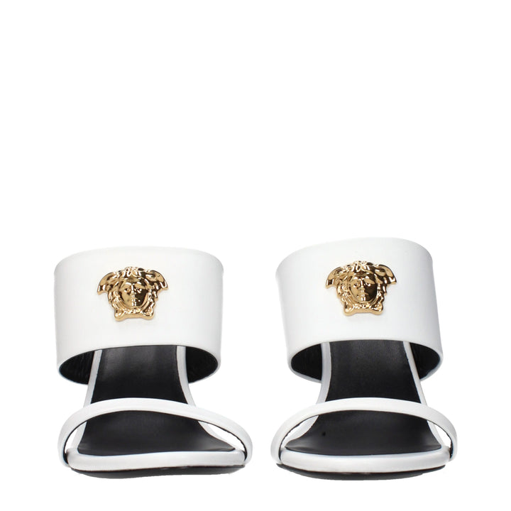White Leather Stiletto Heel Sandals Versace