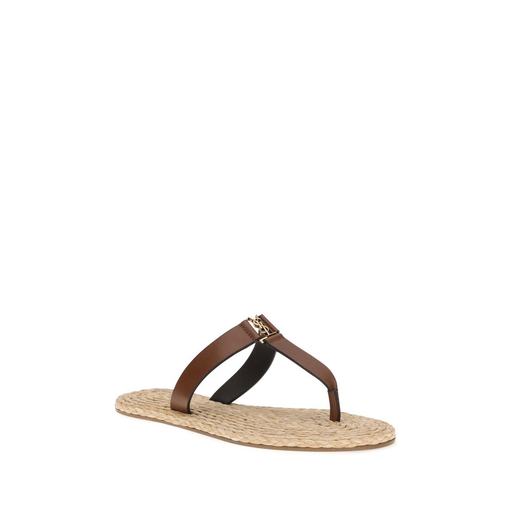 Brown Calf Leather Bos Taurus Flat Sandals Saint Laurent