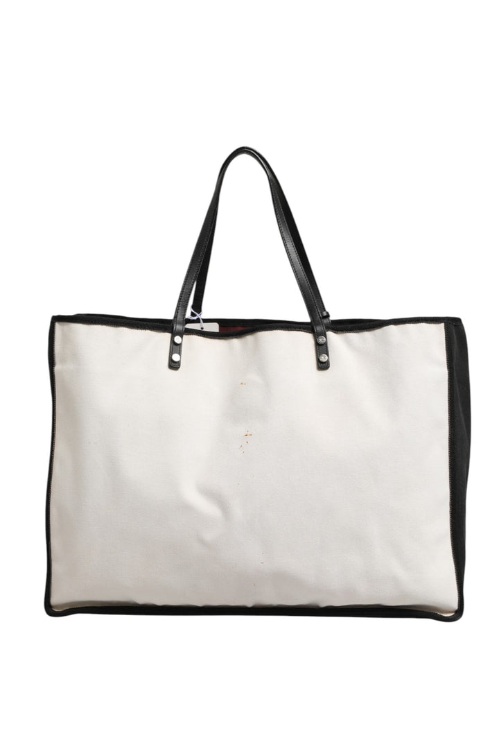 Ladies First White and Black Canvas Shopper Tote Bag Chanel