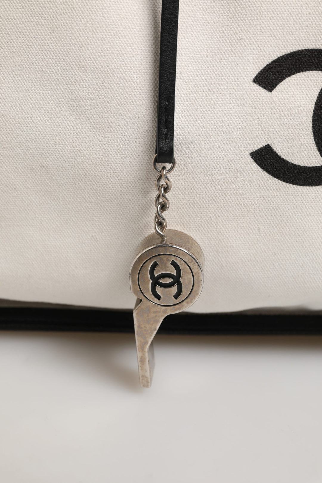 Ladies First White and Black Canvas Shopper Tote Bag Chanel