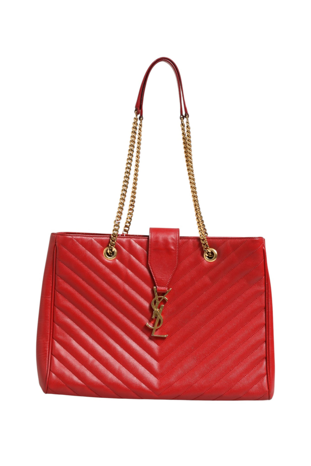 Red Chevron Quilted Grained Leather Monogram Tote Bag Saint Laurent