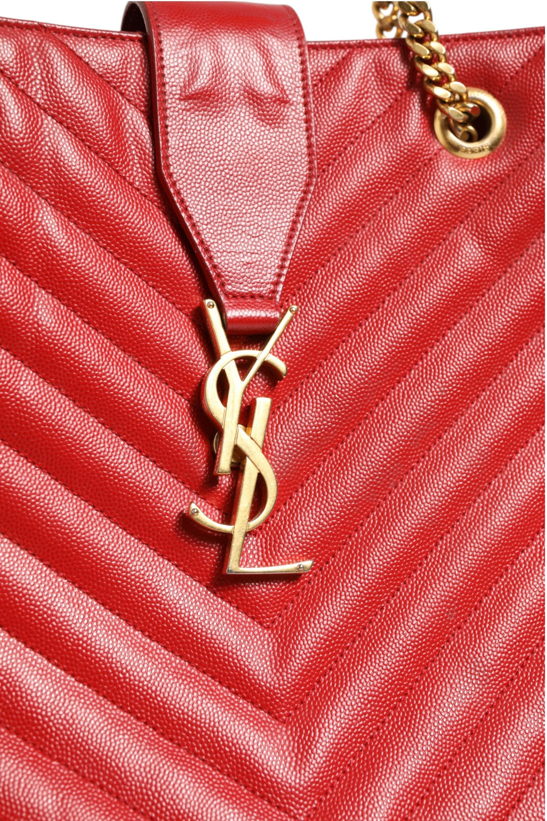 Red Chevron Quilted Grained Leather Monogram Tote Bag Saint Laurent