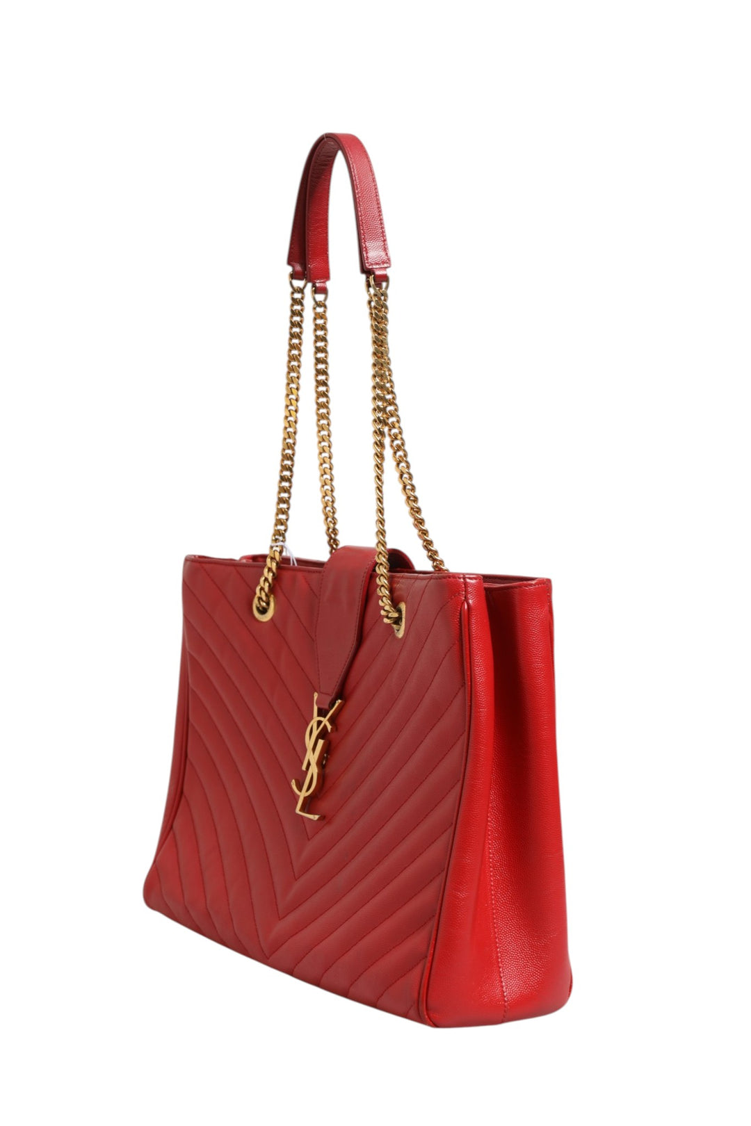 Red Chevron Quilted Grained Leather Monogram Tote Bag Saint Laurent