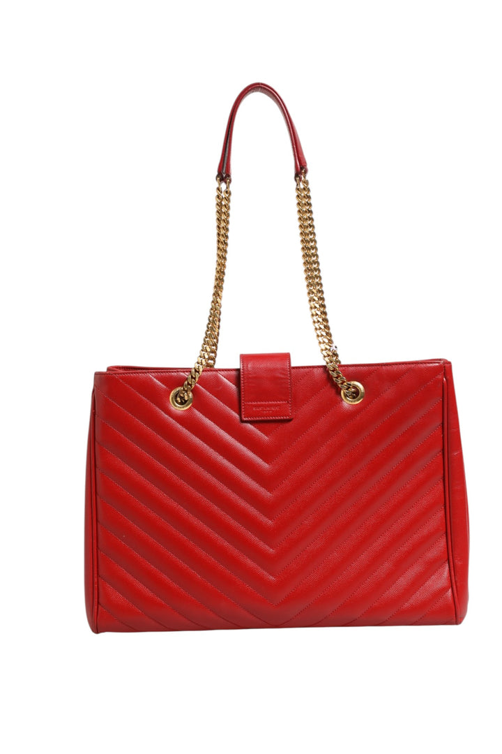 Red Chevron Quilted Grained Leather Monogram Tote Bag Saint Laurent