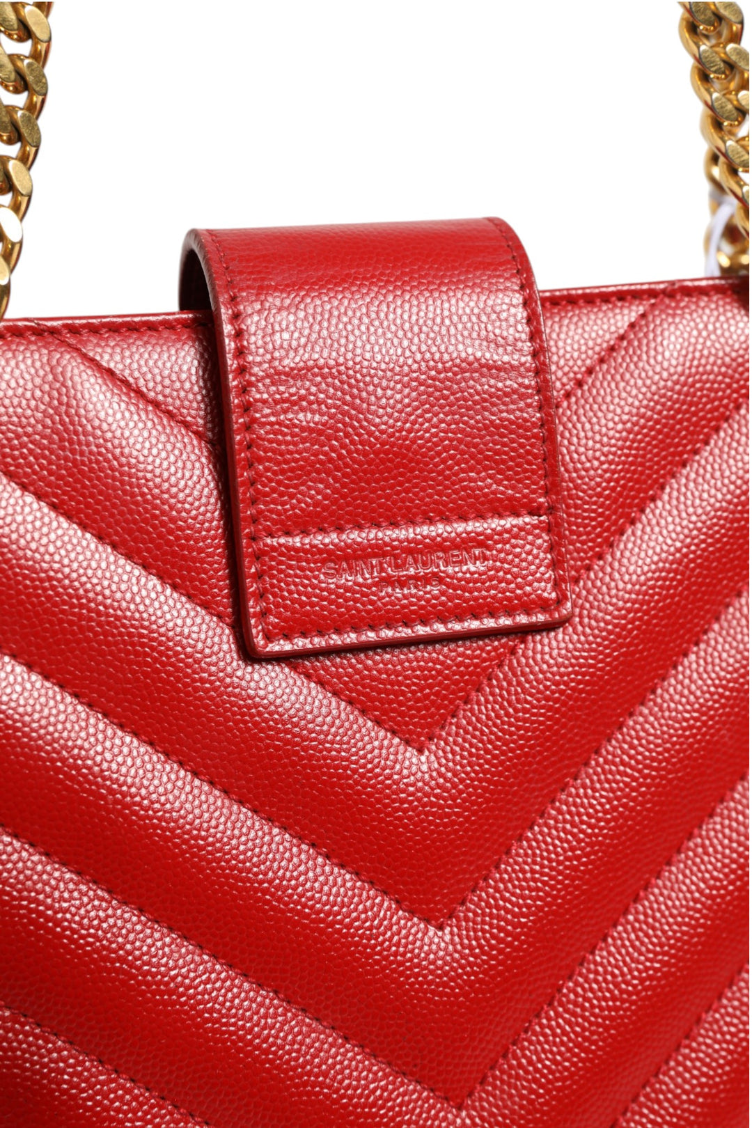 Red Chevron Quilted Grained Leather Monogram Tote Bag Saint Laurent