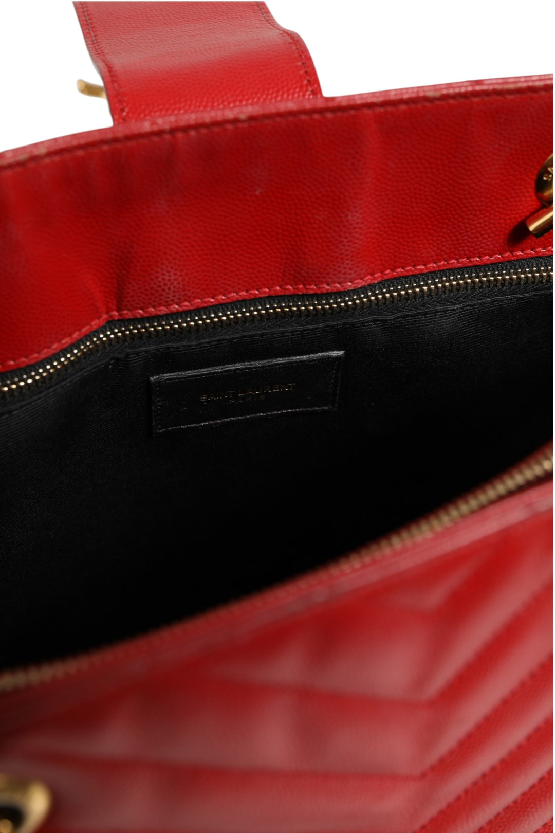Red Chevron Quilted Grained Leather Monogram Tote Bag Saint Laurent