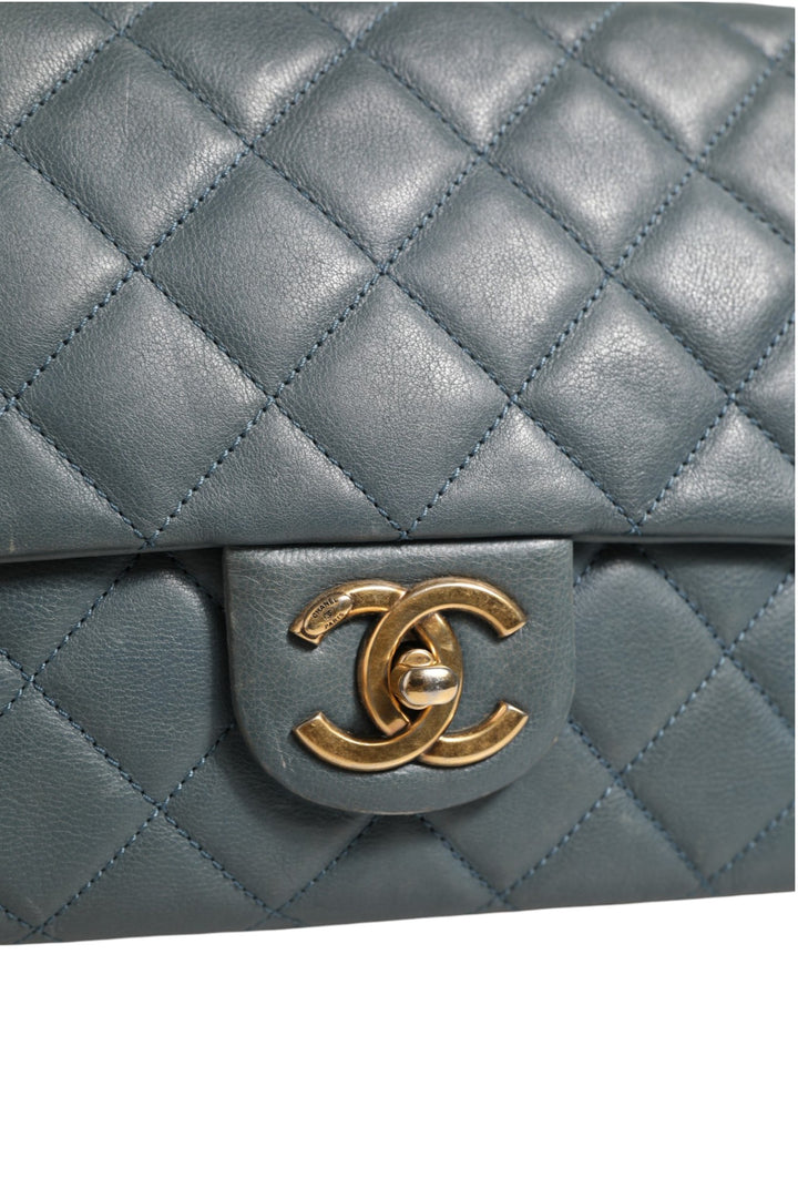 Blue Quilted Leather Crown Flap Shoulder Bag Chanel
