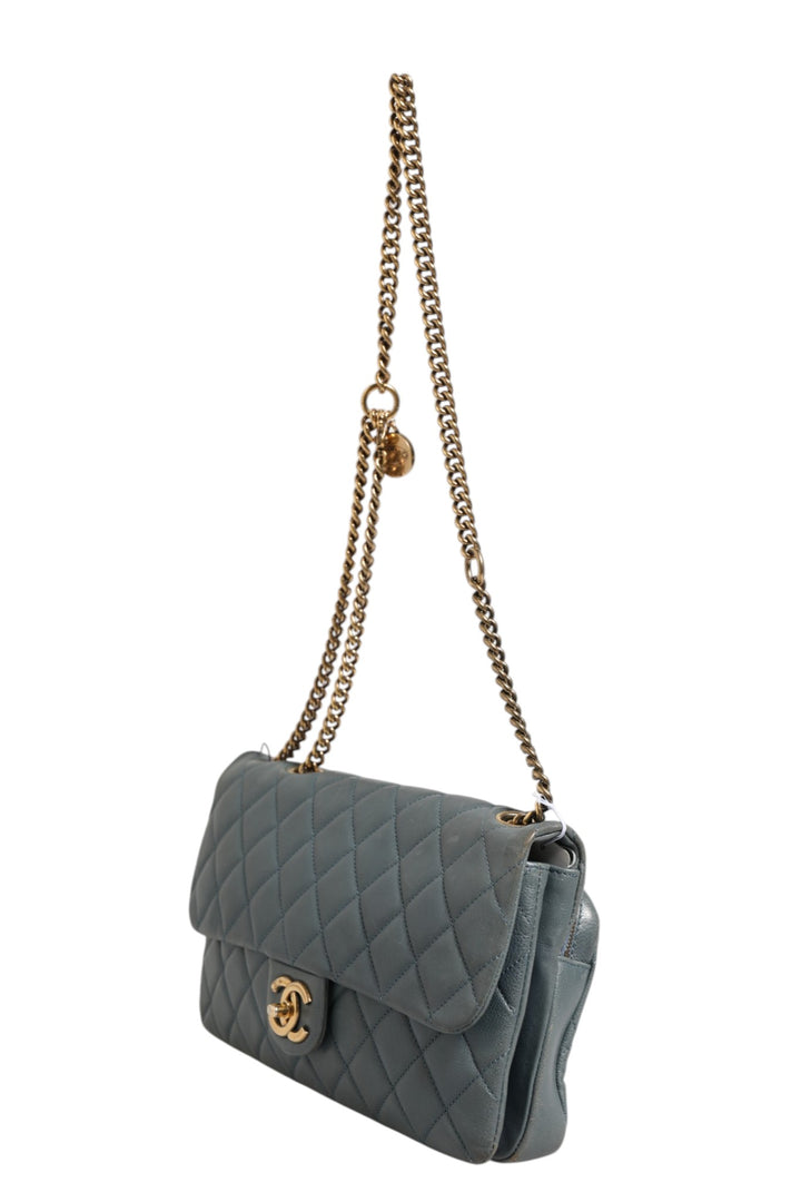 Blue Quilted Leather Crown Flap Shoulder Bag Chanel