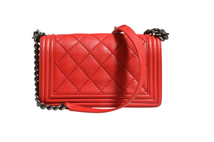Red Diamond Stitch Calfskin Leather New Medium Boy Bag Chanel