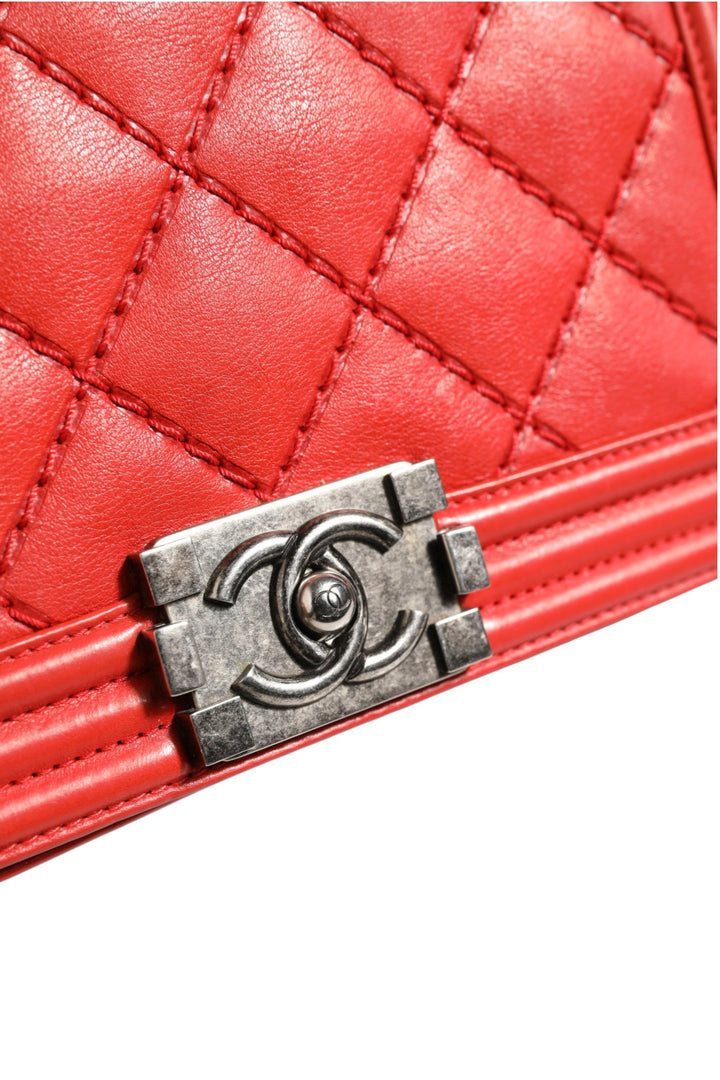 Red Diamond Stitch Calfskin Leather New Medium Boy Bag Chanel