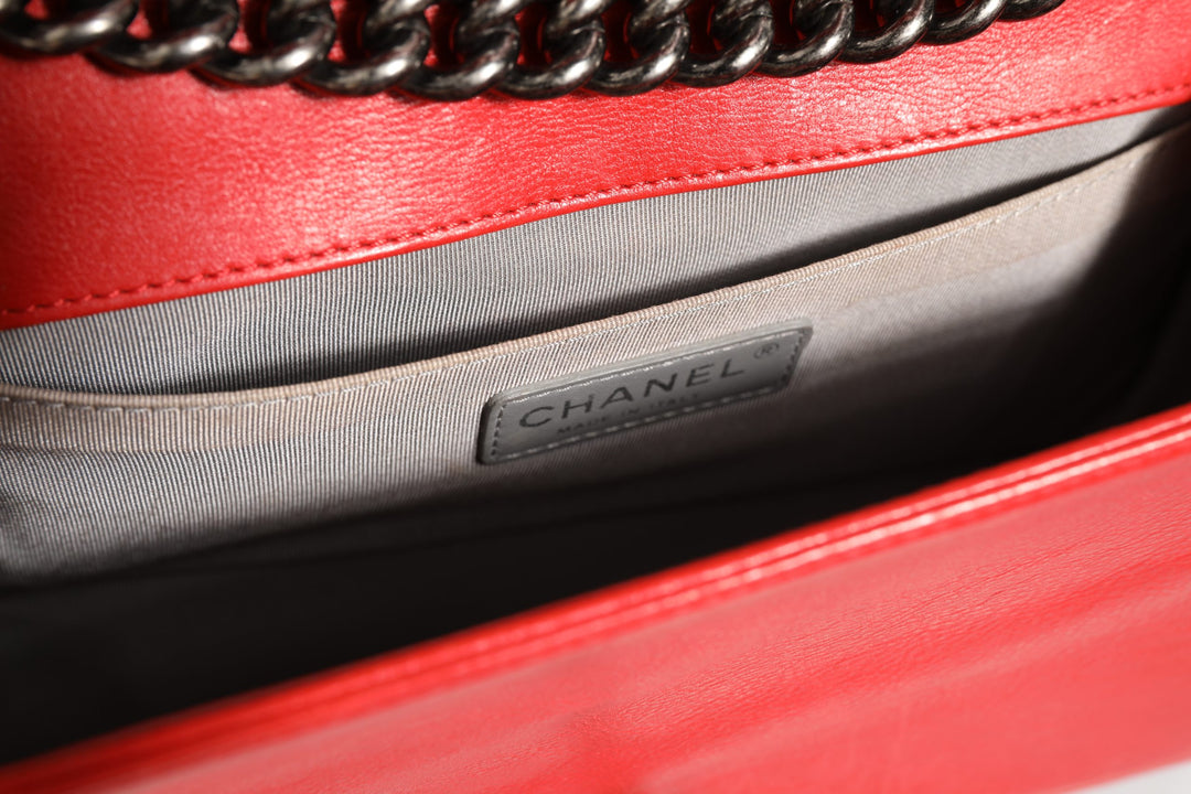 Red Diamond Stitch Calfskin Leather New Medium Boy Bag Chanel
