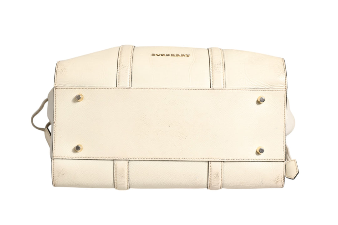 Chalk White Large Leather Tote Bag Burberry