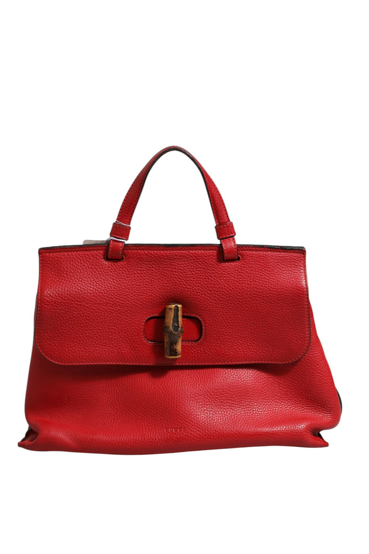 Red Leather Bamboo Daily Tote Crossbody Bag Gucci