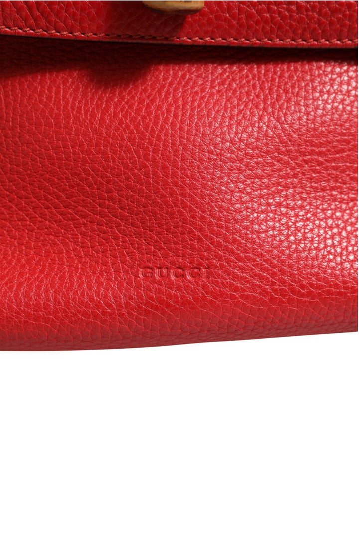 Red Leather Bamboo Daily Tote Crossbody Bag Gucci