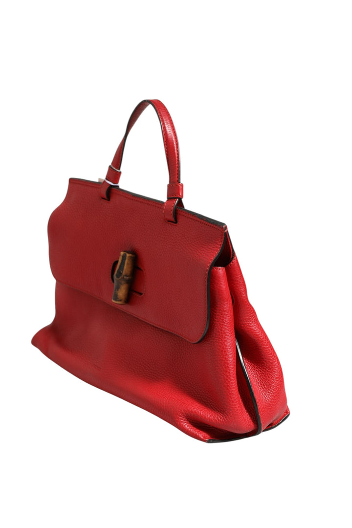 Red Leather Bamboo Daily Tote Crossbody Bag Gucci