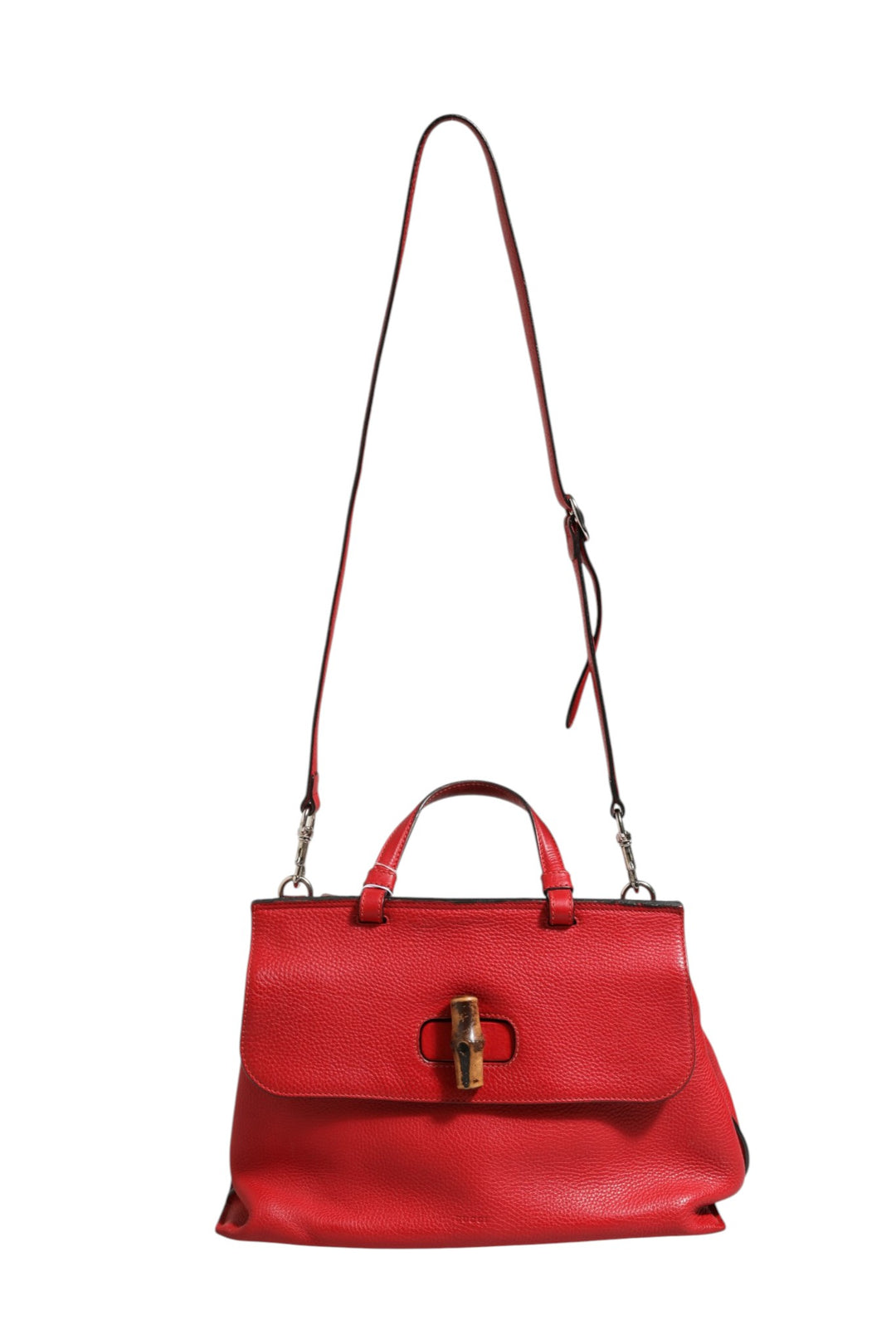 Red Leather Bamboo Daily Tote Crossbody Bag Gucci