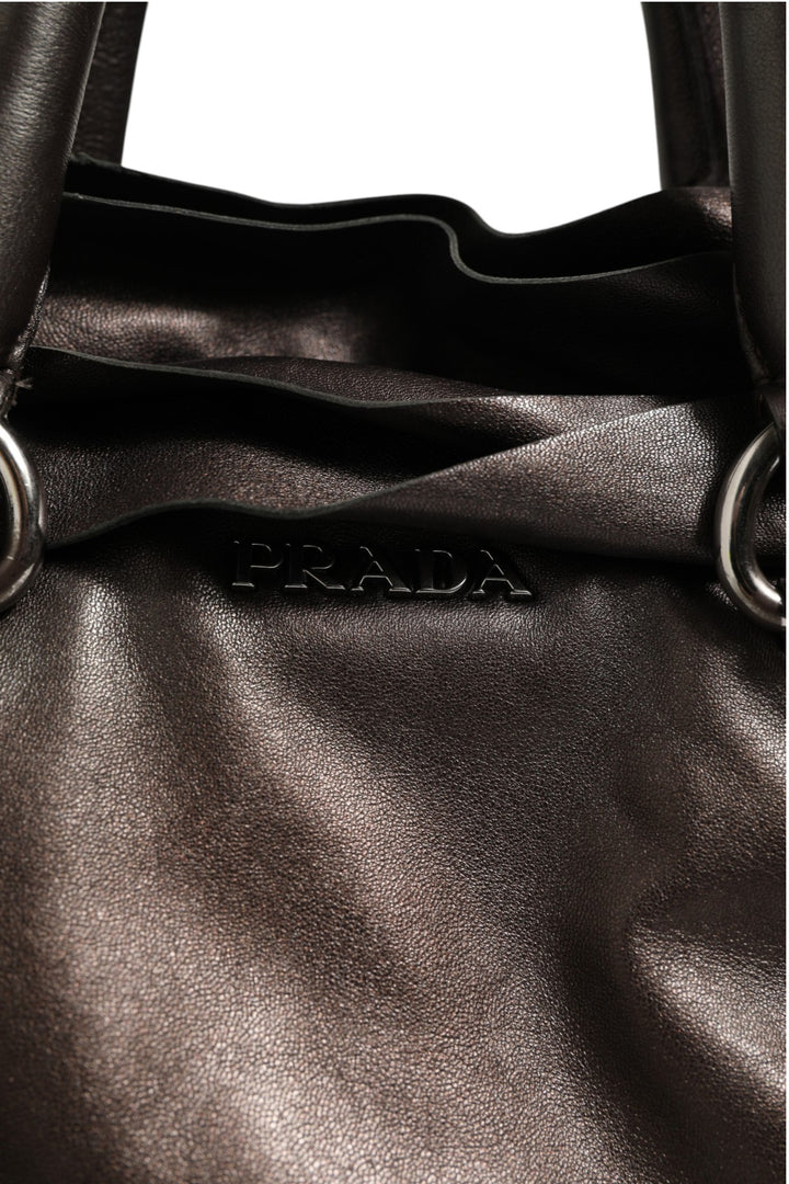 Metallic Nappa Leather Ruffle Shoulder Bag Prada