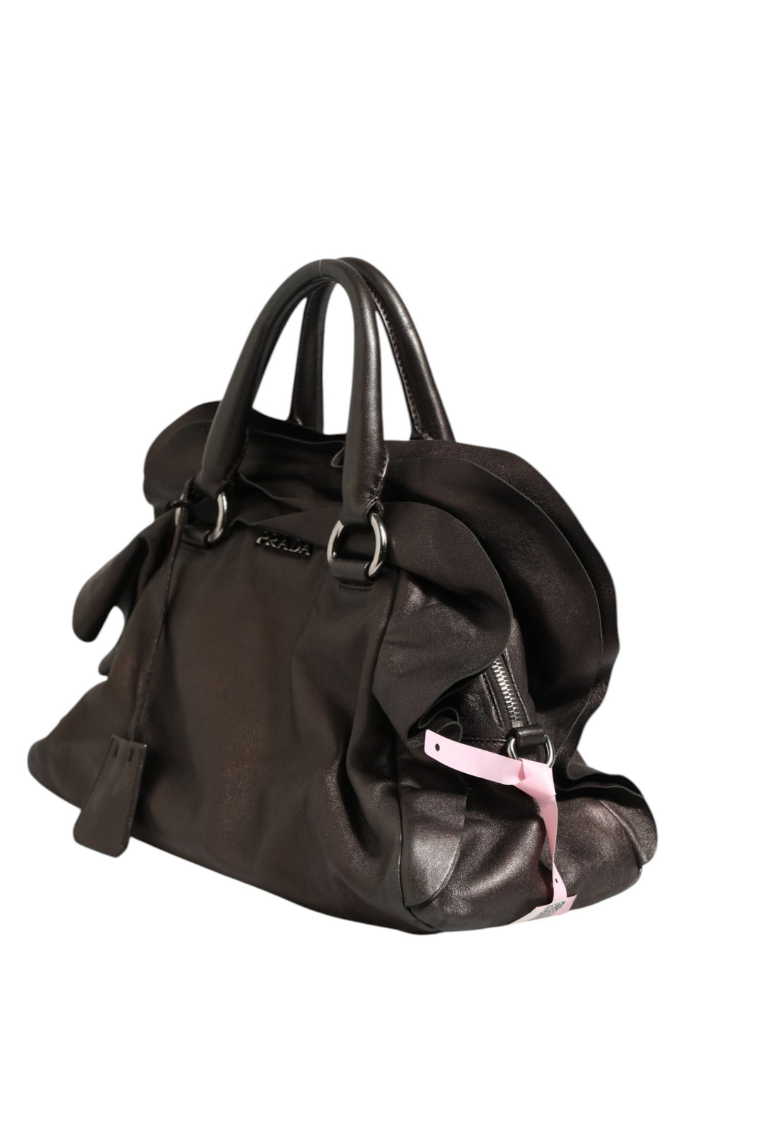 Metallic Nappa Leather Ruffle Shoulder Bag Prada