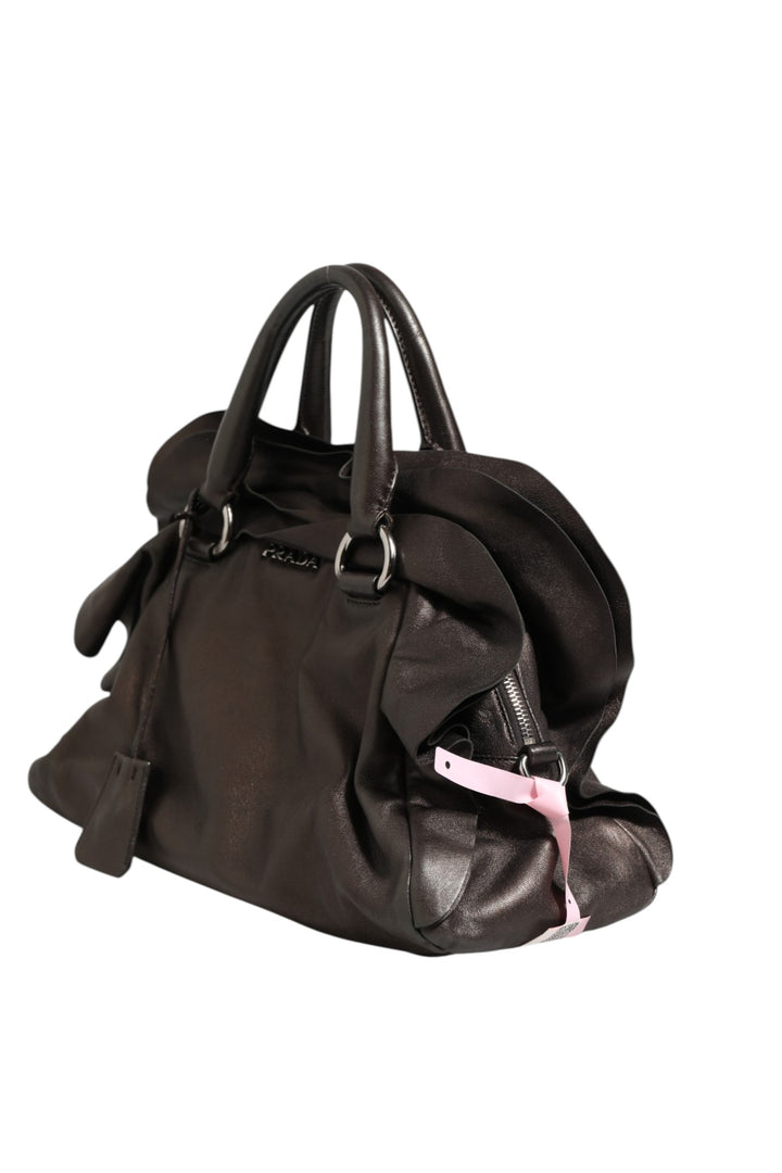 Metallic Nappa Leather Ruffle Shoulder Bag Prada