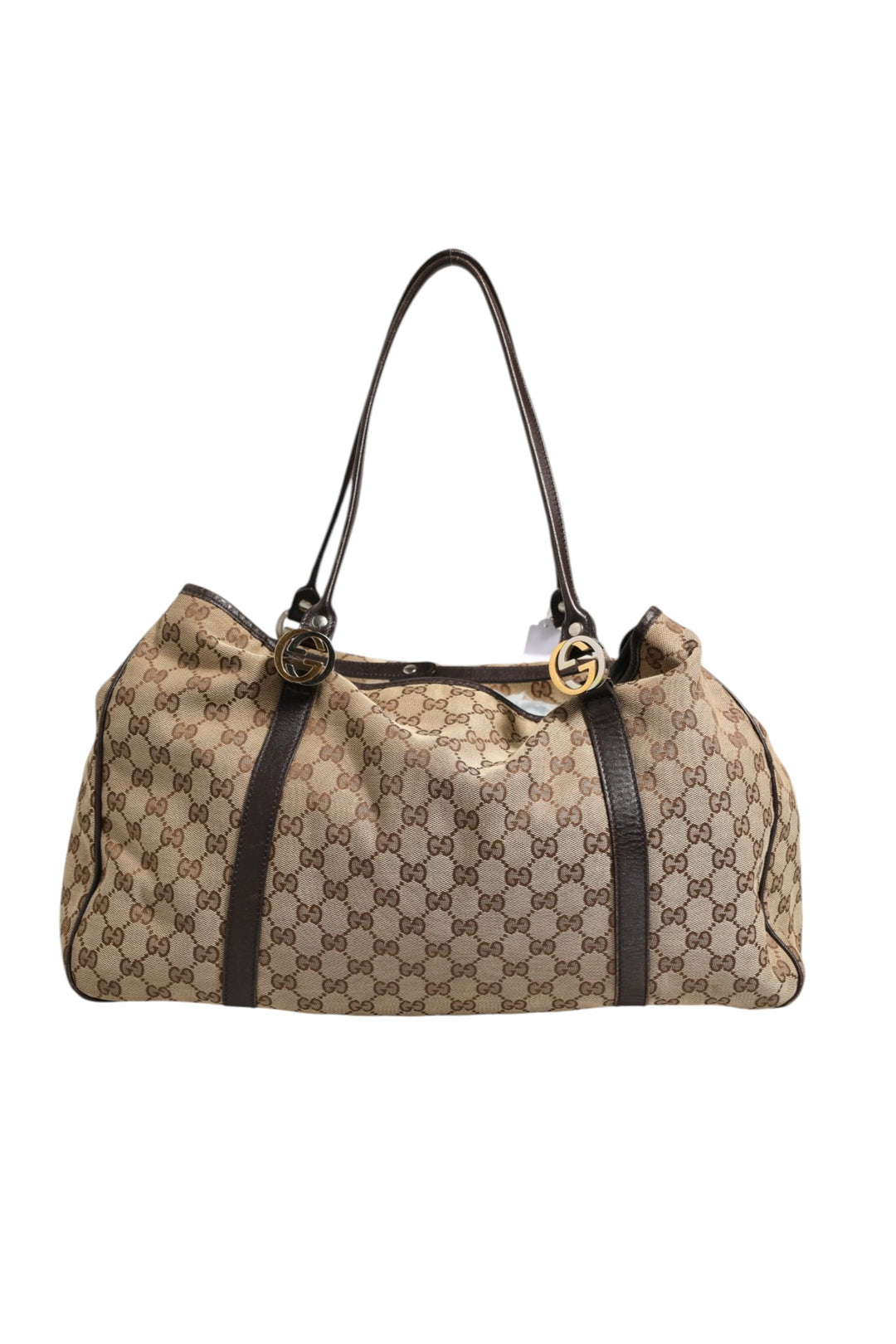 Beige and Black Canvas Twins Medium Tote Bag Gucci