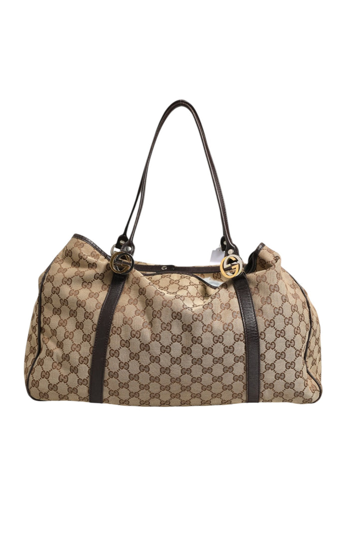Beige and Black Canvas Twins Medium Tote Bag Gucci