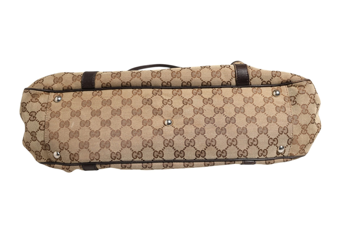 Beige and Black Canvas Twins Medium Tote Bag Gucci