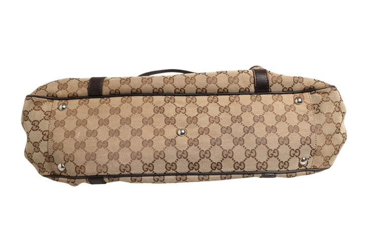 Beige and Black Canvas Twins Medium Tote Bag Gucci