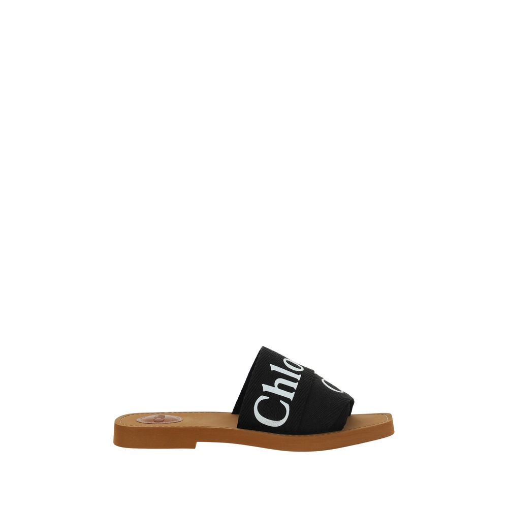 Black Cotton Flat Sandals Chloé