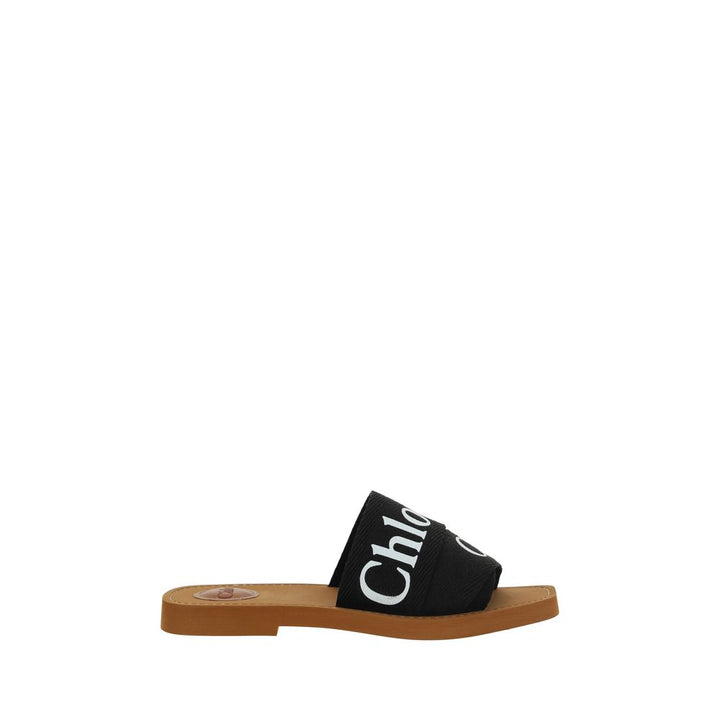 Black Cotton Flat Sandals Chloé