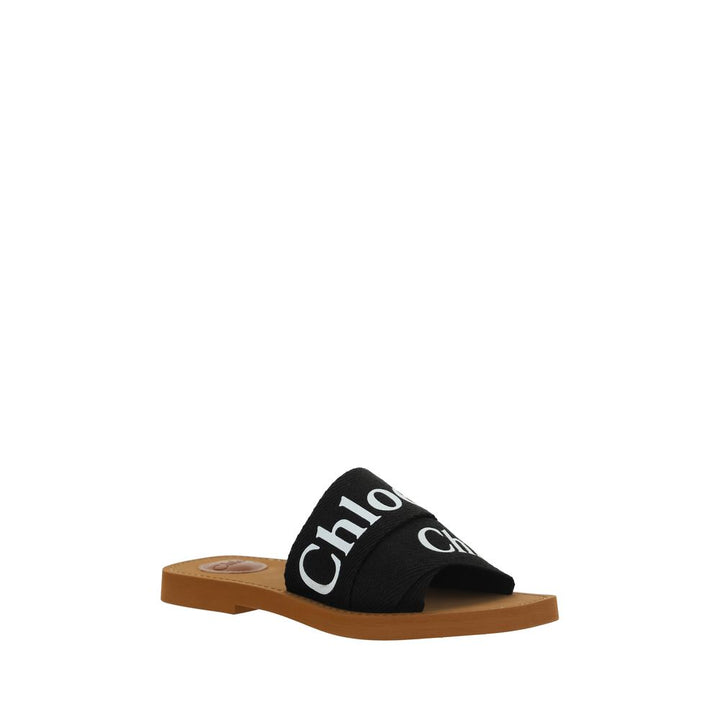 Black Cotton Flat Sandals Chloé