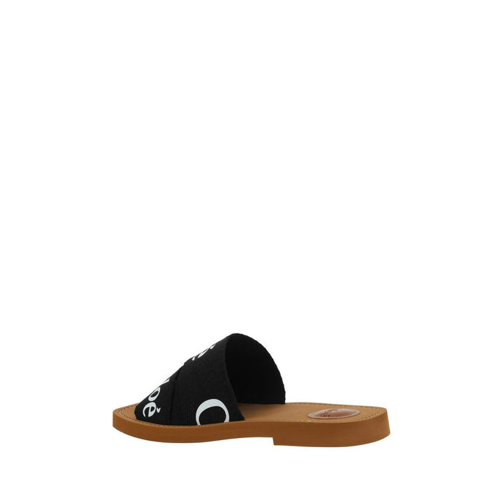 Black Cotton Flat Sandals Chloé