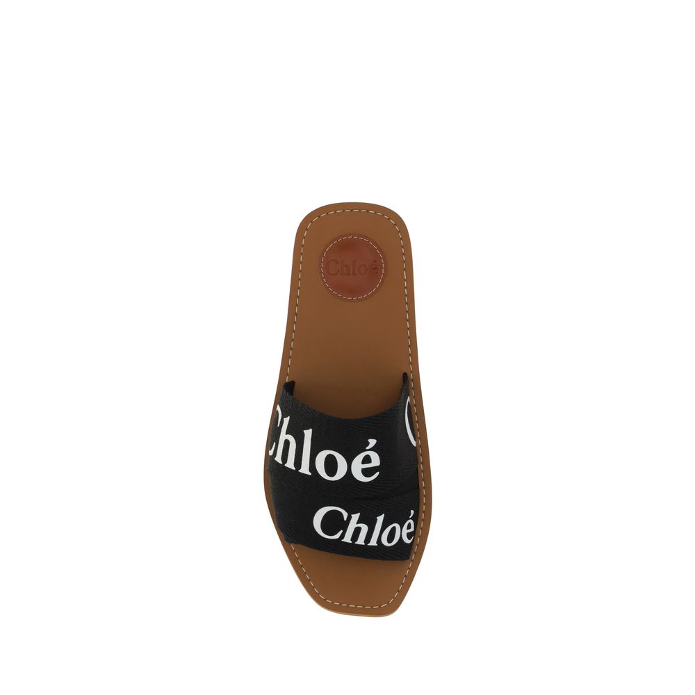 Black Cotton Flat Sandals Chloé