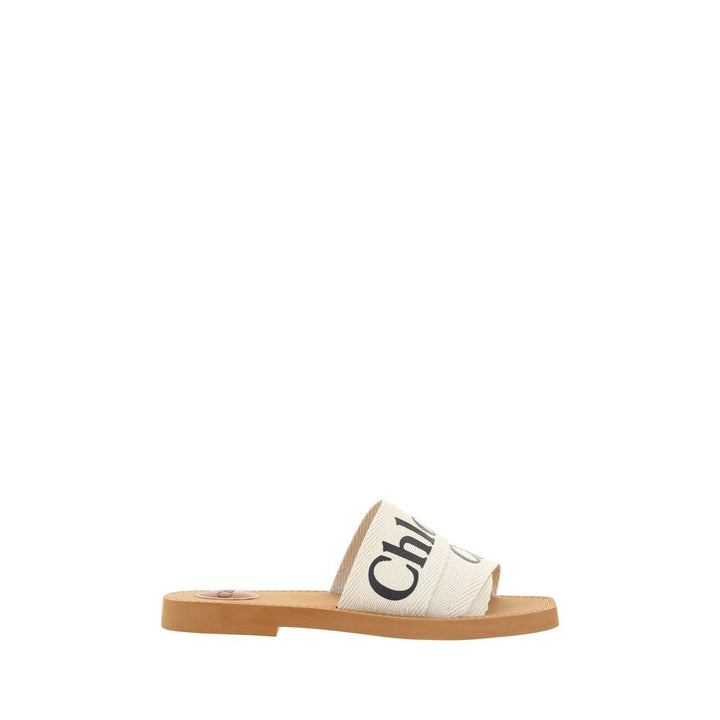 White Linen Flat Sandals Chloé