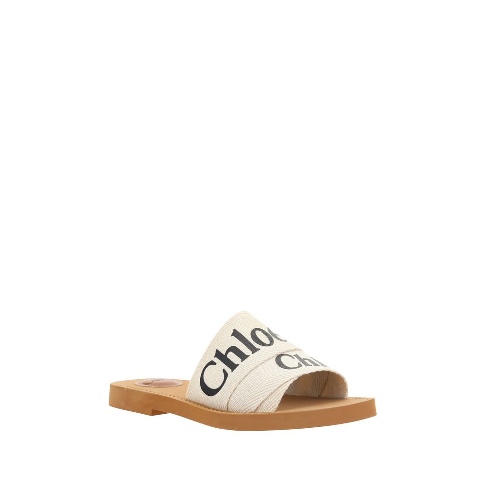 White Linen Flat Sandals Chloé