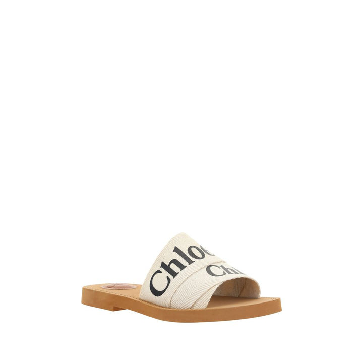White Linen Flat Sandals Chloé