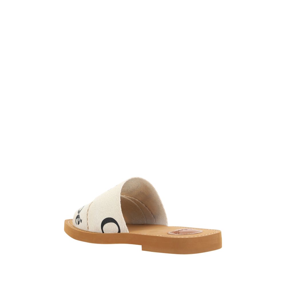 White Linen Flat Sandals Chloé