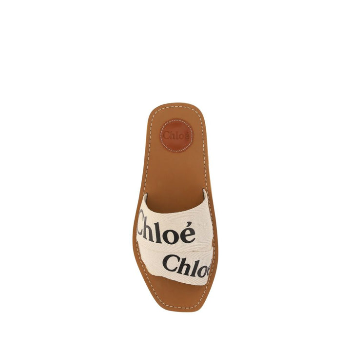 White Linen Flat Sandals Chloé
