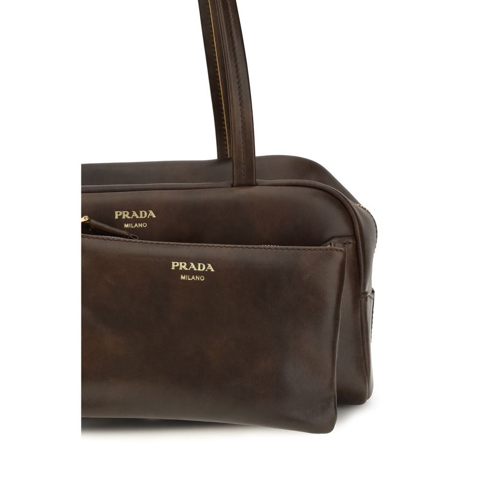 Brown Calf Leather Bos Taurus Shoulder Bag Prada