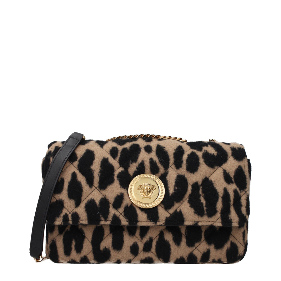 Brown Wool Shoulder Bag Versace