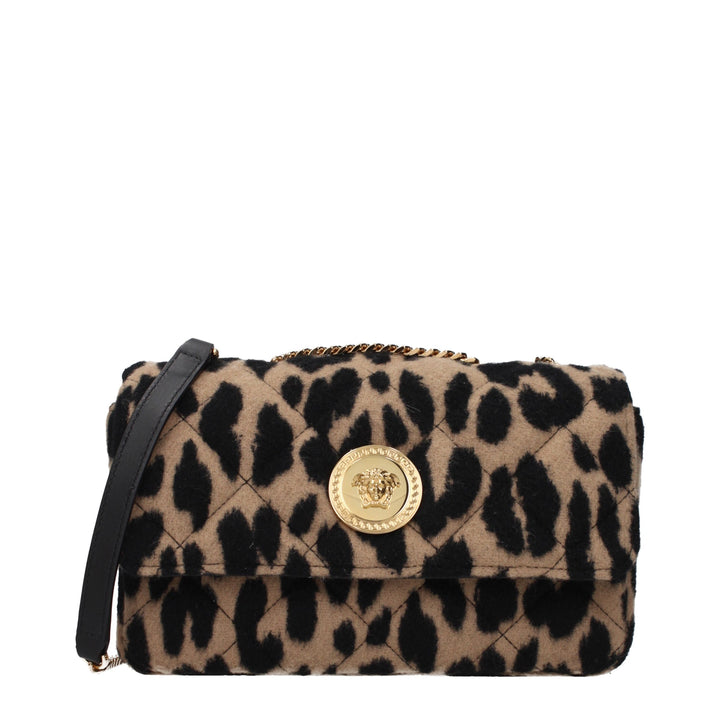Brown Wool Shoulder Bag Versace