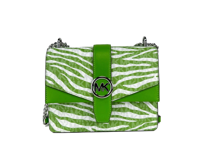 Michael Kors Greenwich Small Print Logo Crossbody Tote Chain Bag  Jungle Green $498 Michael Kors