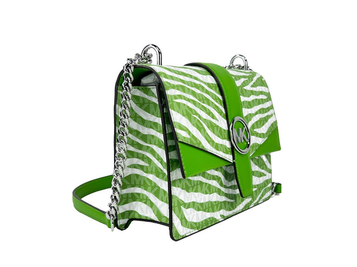 Michael Kors Greenwich Small Print Logo Crossbody Tote Chain Bag  Jungle Green $498 Michael Kors