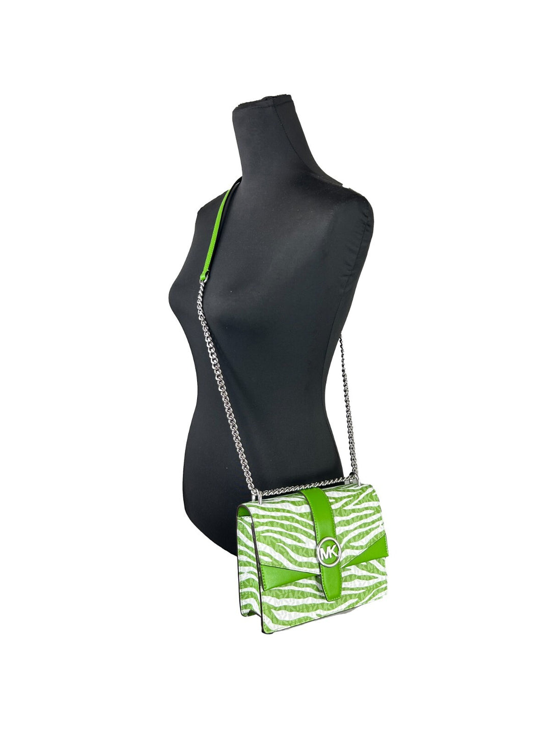 Michael Kors Greenwich Small Print Logo Crossbody Tote Chain Bag  Jungle Green $498 Michael Kors