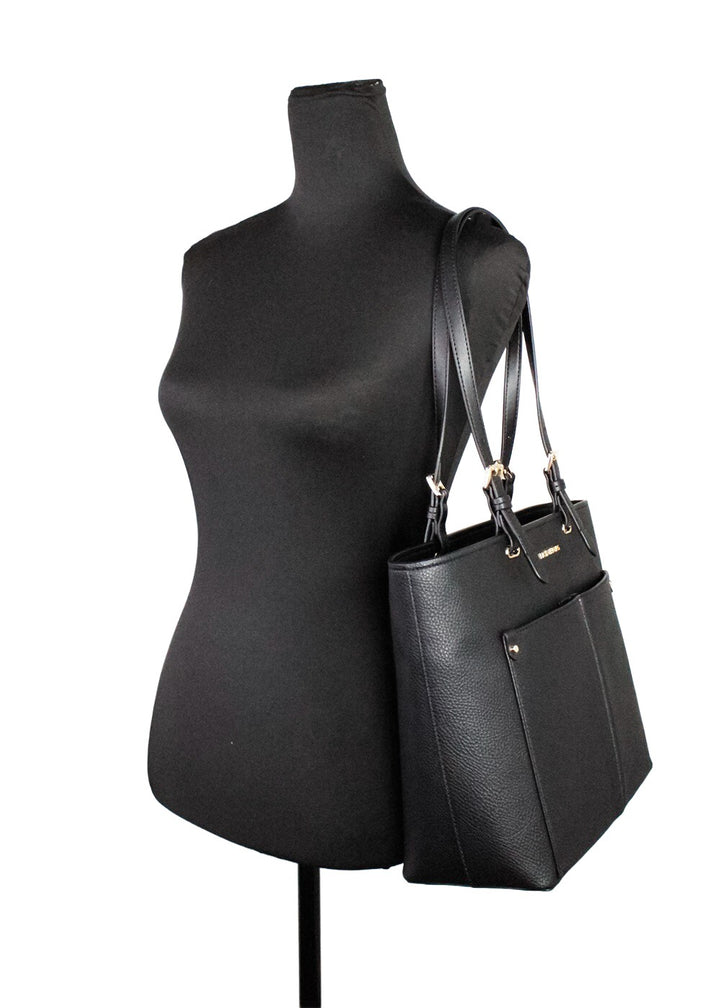 Michael Kors Womens Jet Set Travel Medium Double Pocket Tote Black/SIlver 35F3GTVT8B-001 Michael Kors