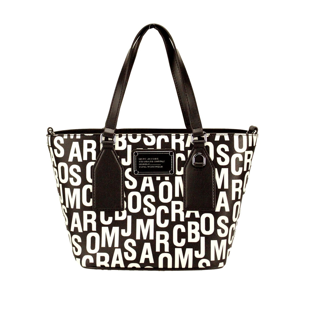 Marc Jacobs Small Black White Monogram Print Saffiano Leather Tote Crossbody Bag Marc Jacobs